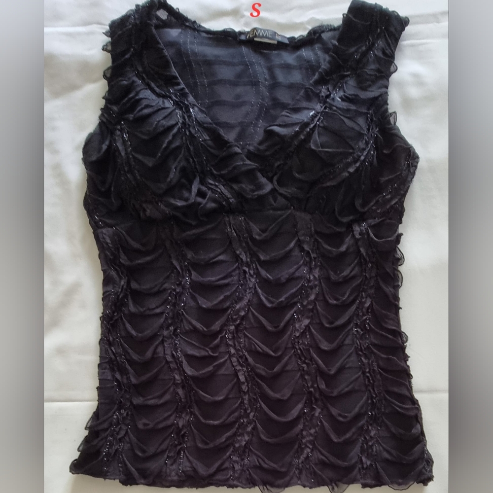 Black Draped Ruffle V-Neck Sleeveless Top